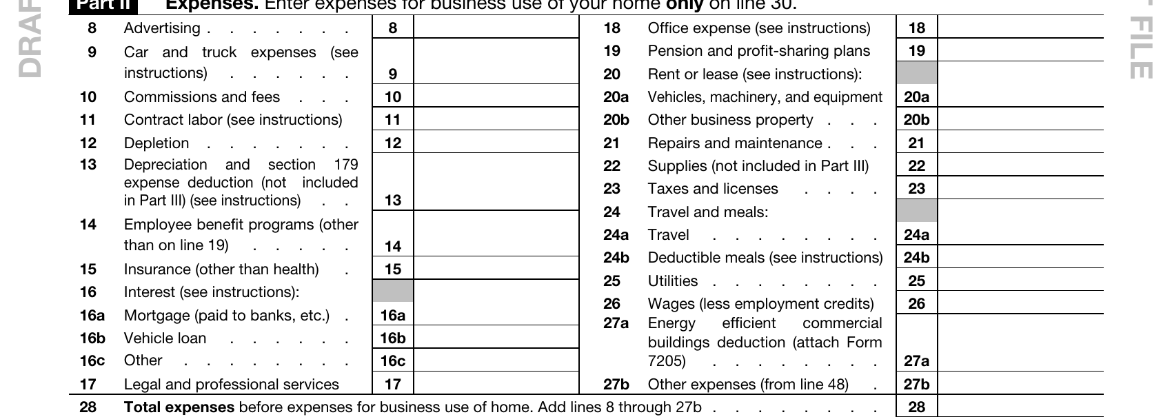 Part II (draft), lines 8–27b. Each cited line highlights as it is read; lines not used in the example stay greyed. Items I and J shown when line 11 is read